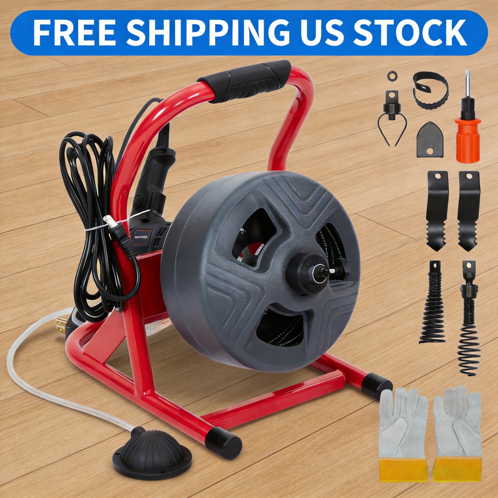 50Ft x 5/16 Inch Drain Cleaner Machine, Electric Drain Auger Cleaner Sewer Snake