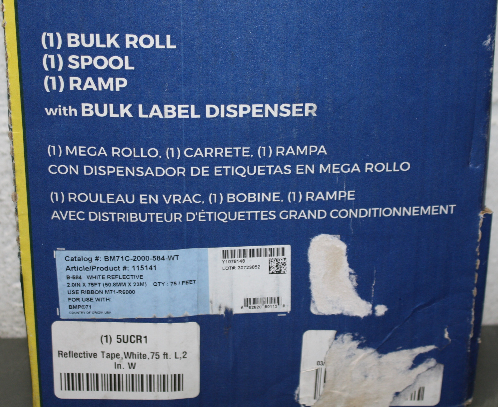 Brady Continuous Label Roll in Box BM71C-2000-584-WT, 2″ x 75ft, Reflective Tape