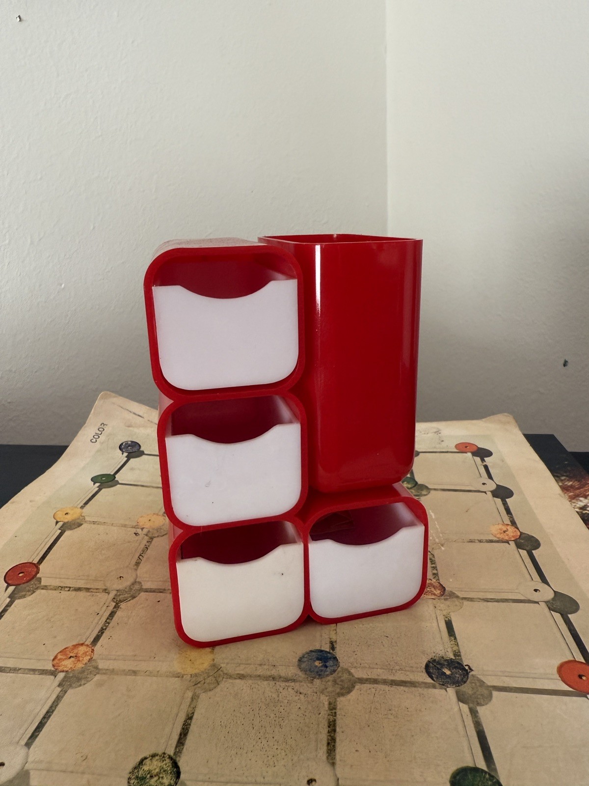 1970s Atomic HOF Red Drawer Desk Organizer, Made in Hong Kong, Set of 2, AS IS