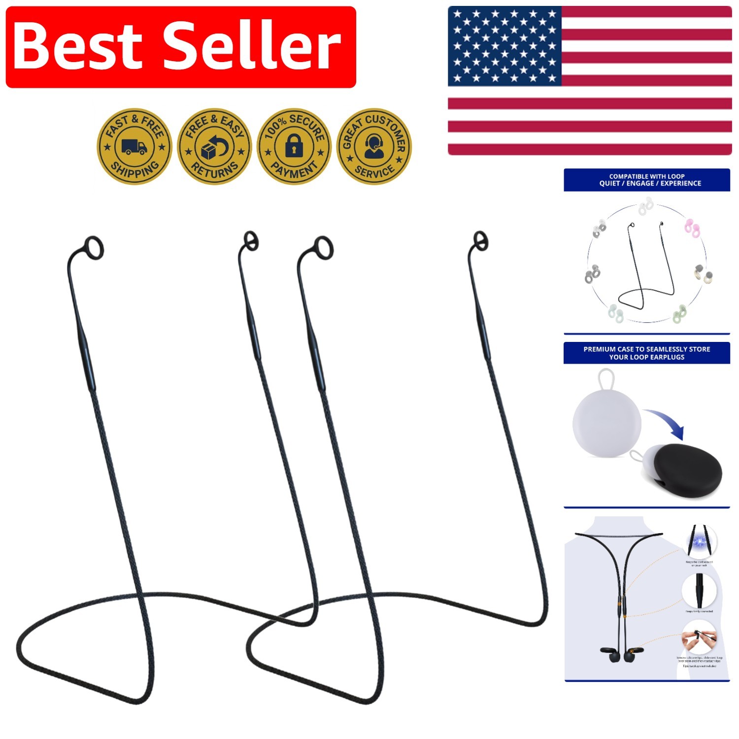 2-Pack Magnetic Connector Cord for Loop Earplugs – Tug-Resistant & Durable