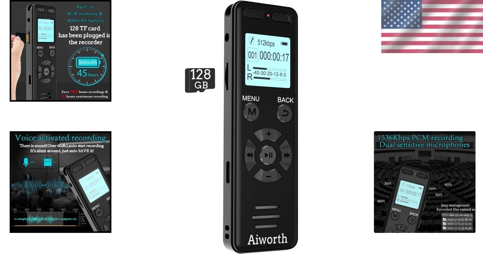 Audio Recorder Device – 1536Kbps – 128GB Memory Card Support