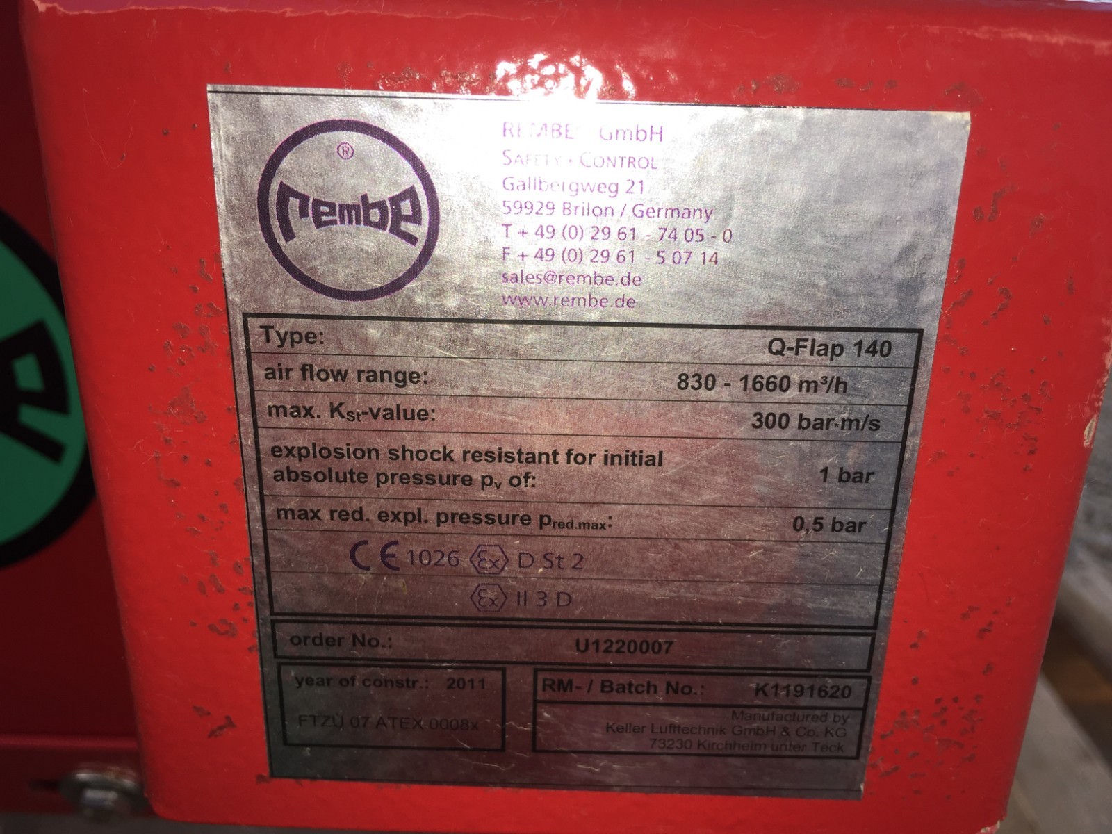 Rembe GmbH Safety+Control Q-Flap 140 Non-Return Valves For Organic Dust Qty: 1