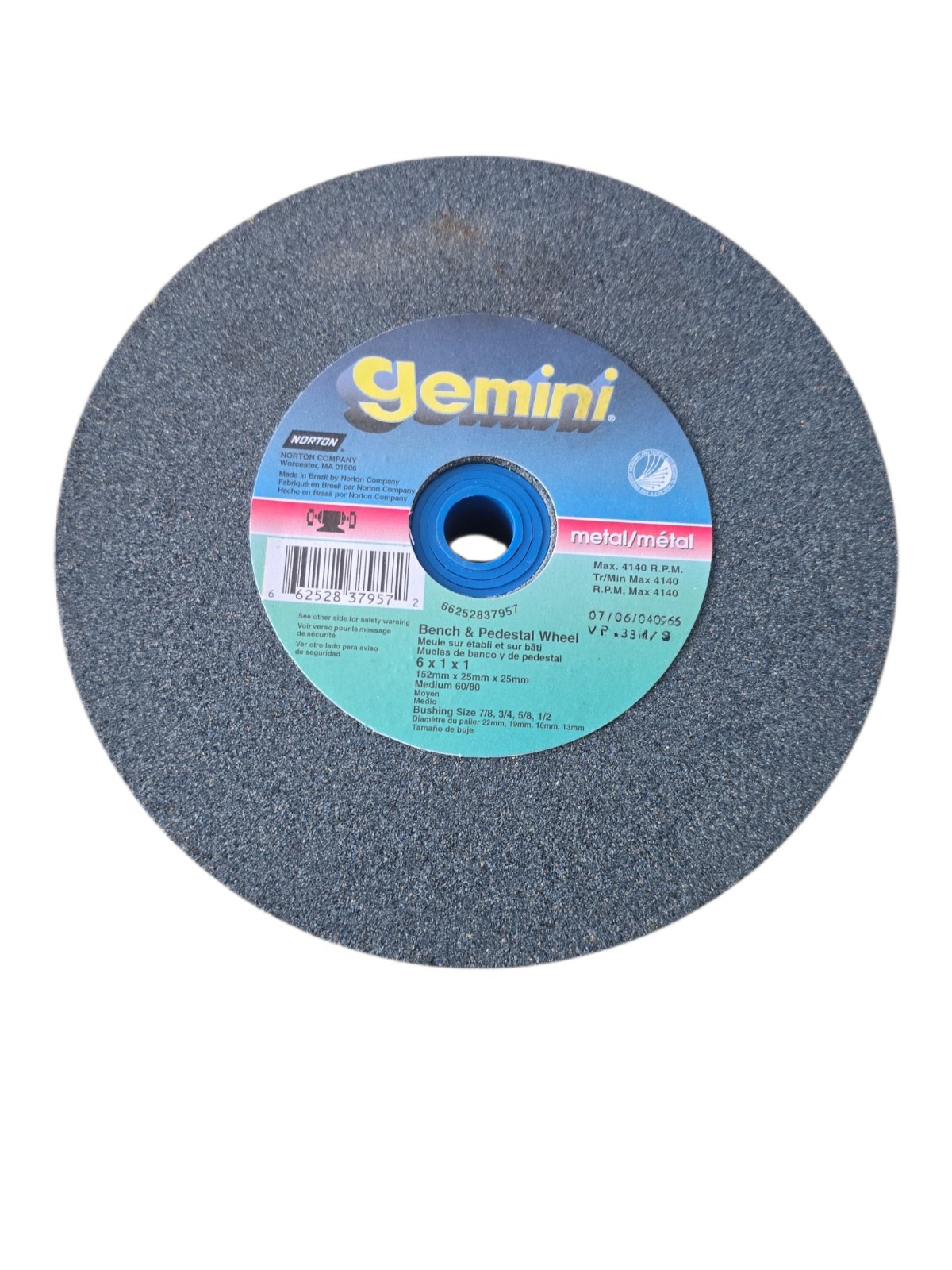 Norton gemini 66252837957 6″ X 1″ X 1″ grinding wheel Medium 60/80