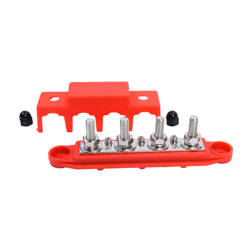 Red & Black 5/16″ 4 Stud Power Distribution Busbar Bus Bar With Cover Fast Ship