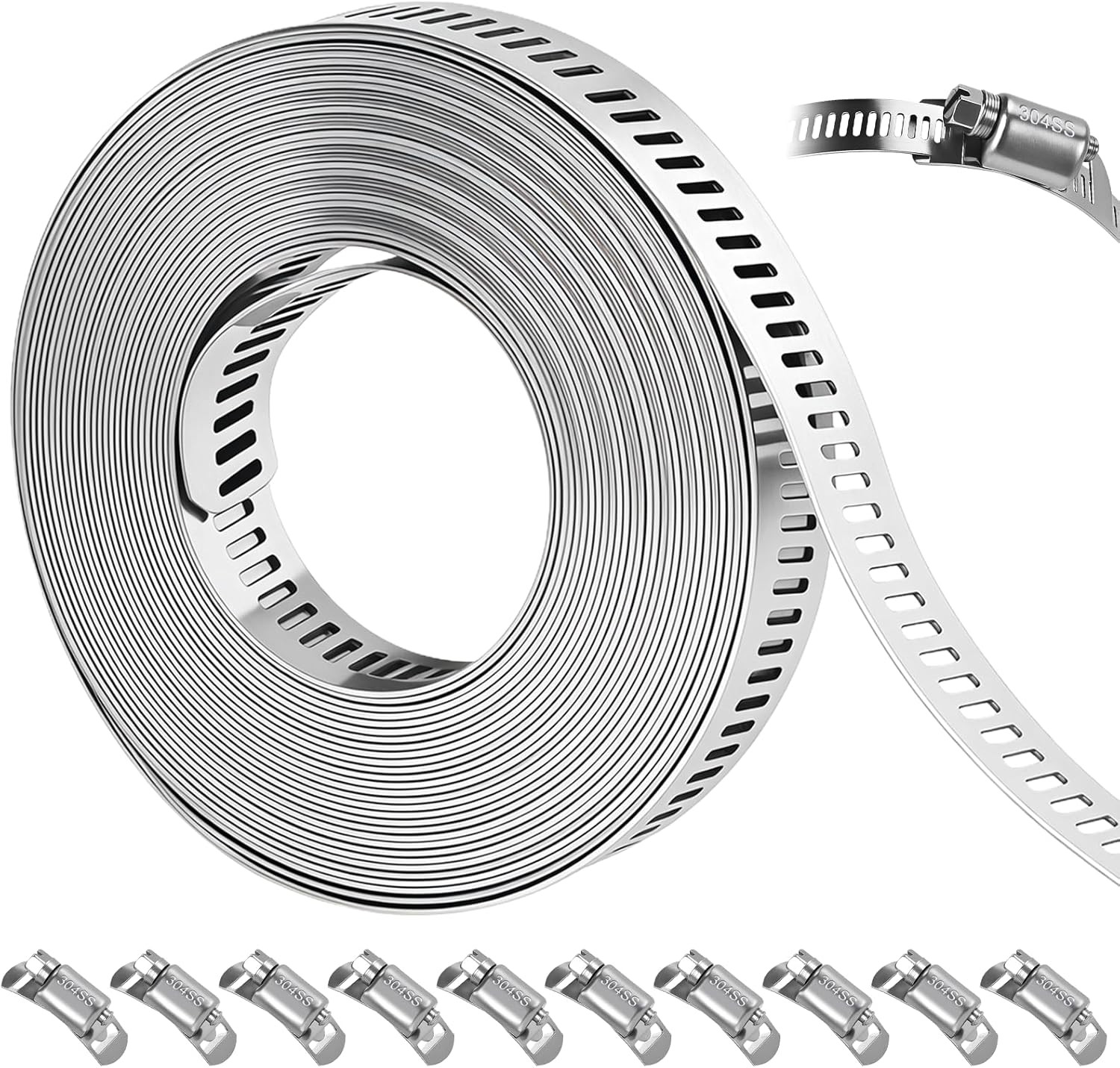 16 FT DIY Hose Clamps Assortment Kit,304 Stainless Steel Hose Clamps，Worm Gear D
