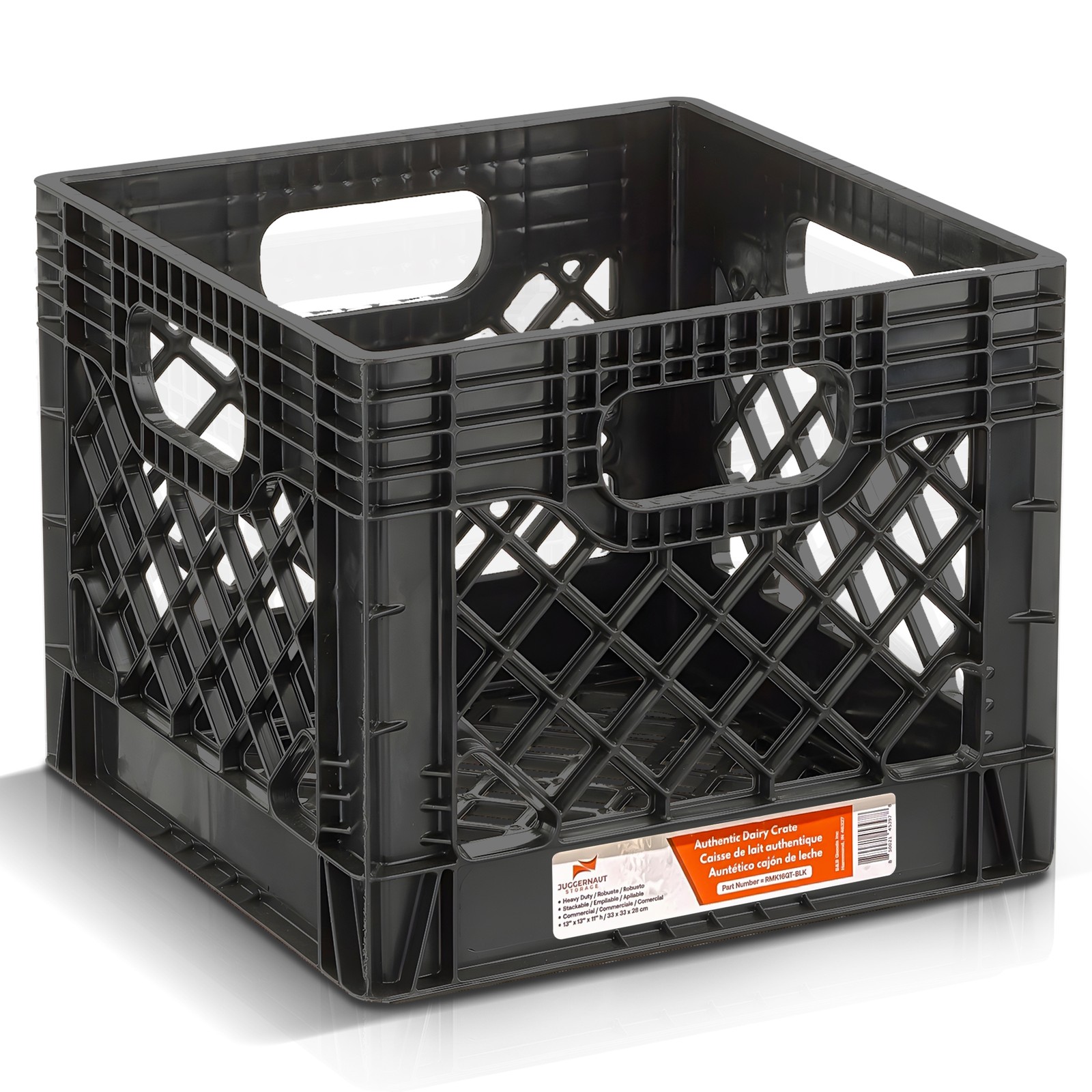 Juggernaut Storage Black 16QT Square Heavy Duty Milk Crate, 2 Pack