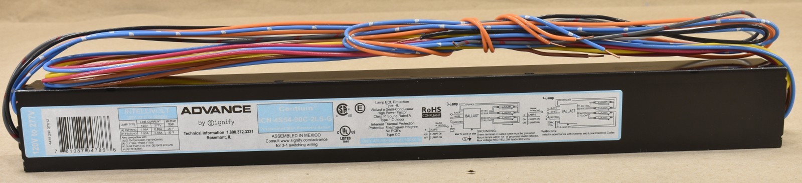 Lot Of 5 Advance ICN-4S54-90C-2LS-G, Fluorescent Ballast 4-Lamp 120-277V
