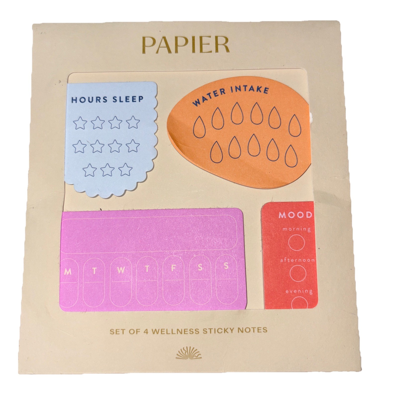 NEW Papier Wellness Sticky Note Set of 4 | Sleep Water Medication Mood Tracker