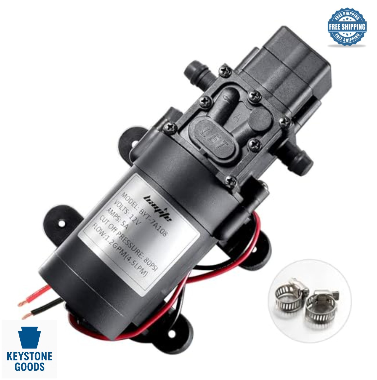 12V DC Diaphragm Pump Self Priming 80 PSI 1.2 GPM Sprayer Marine Boat ATV
