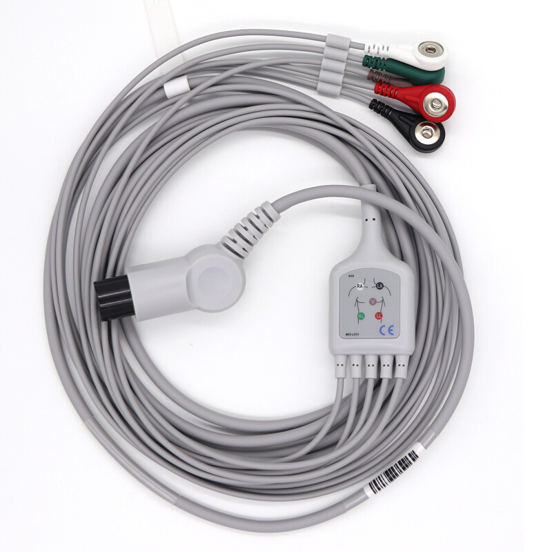 【Hot】5-Lead EKG/ECG Cable Snap WireTPU Welch Allyn fit propaq 100/200/CS 3M 6pin