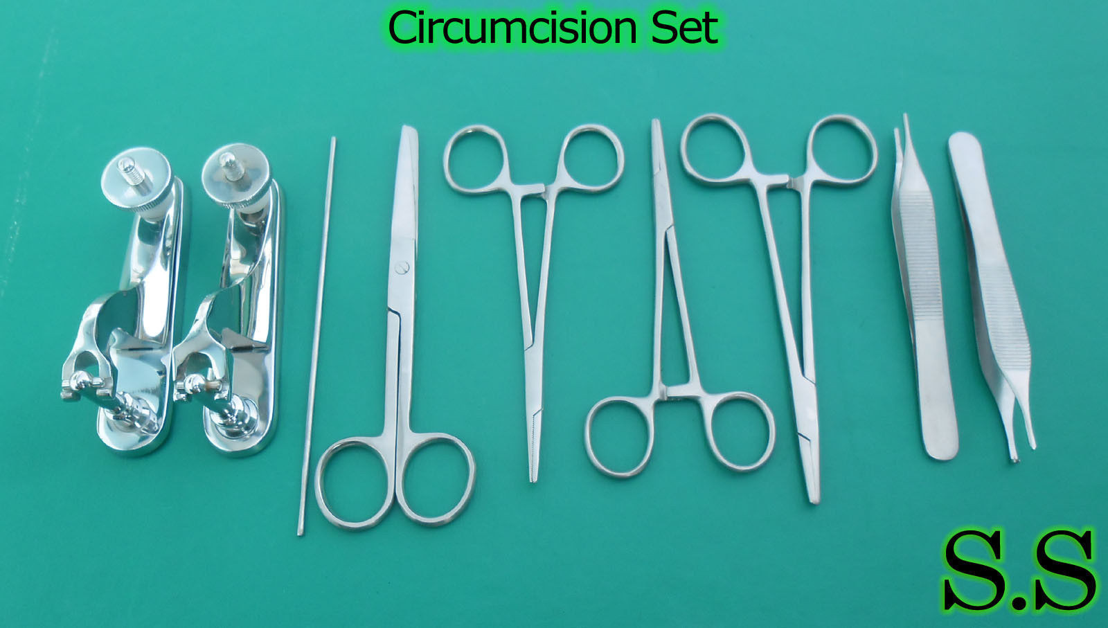 Circumcision Set c/w»2 Gomco» style clamp 1.3cm+1.45cm, s/s & 6 s/s inst DS-833