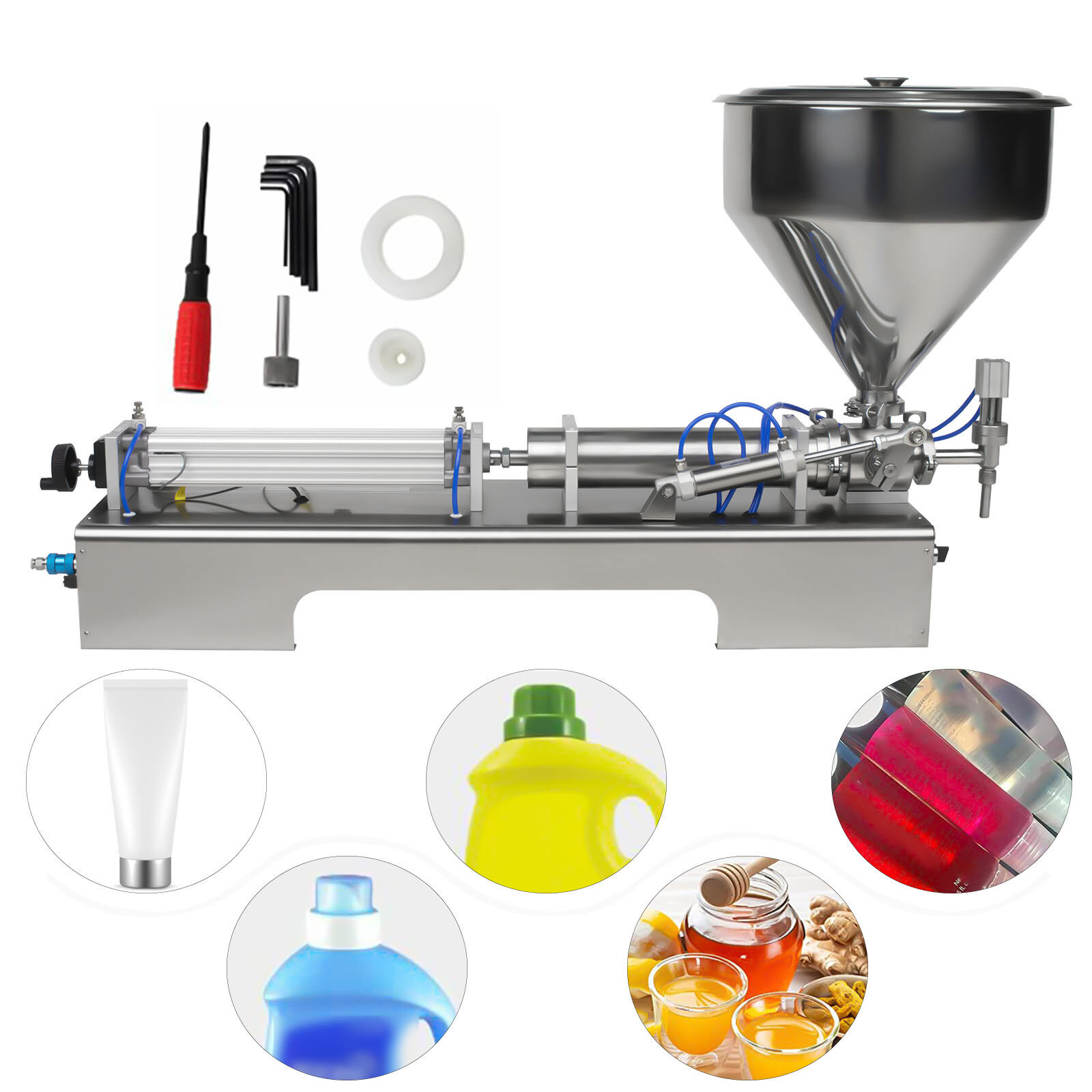 100-600ml Pneumatic Liquid Paste Filling Machine Piston Bottle Filler 40L Hopper
