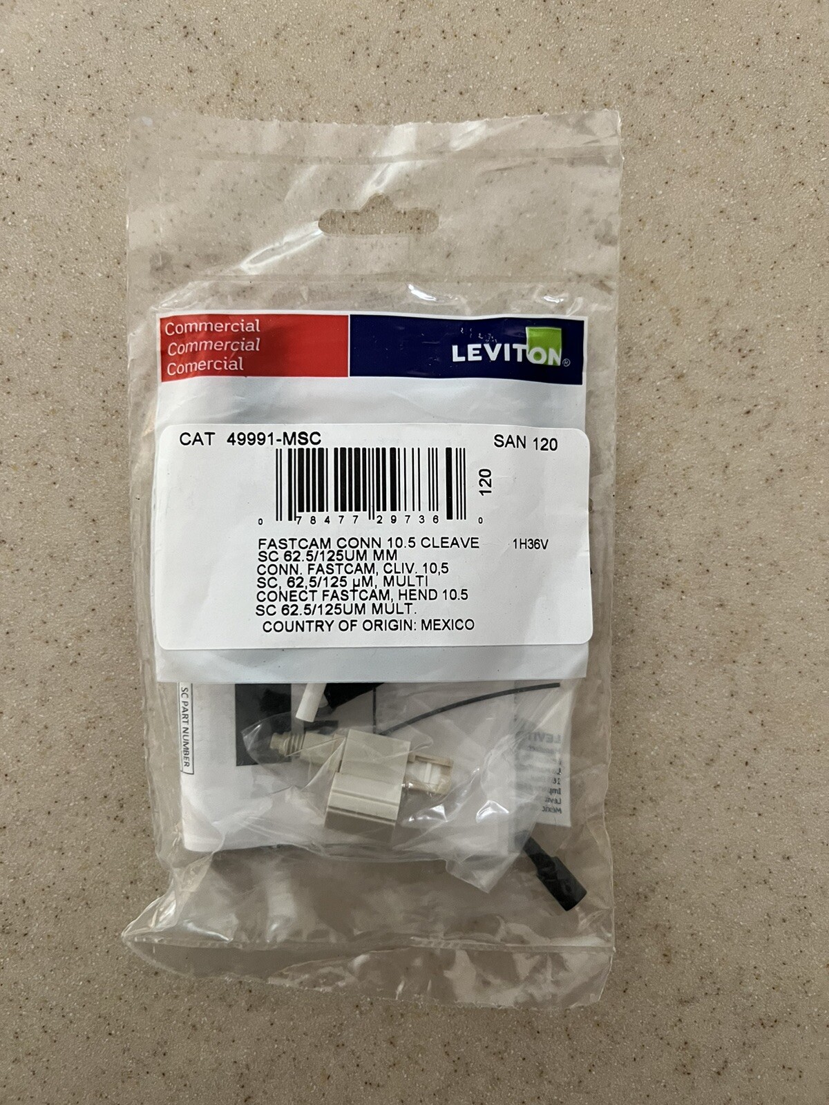 49991-MSC LEVITON FastCAM Pre-polished Connector, SC 62.5/125um, MM SAN 120