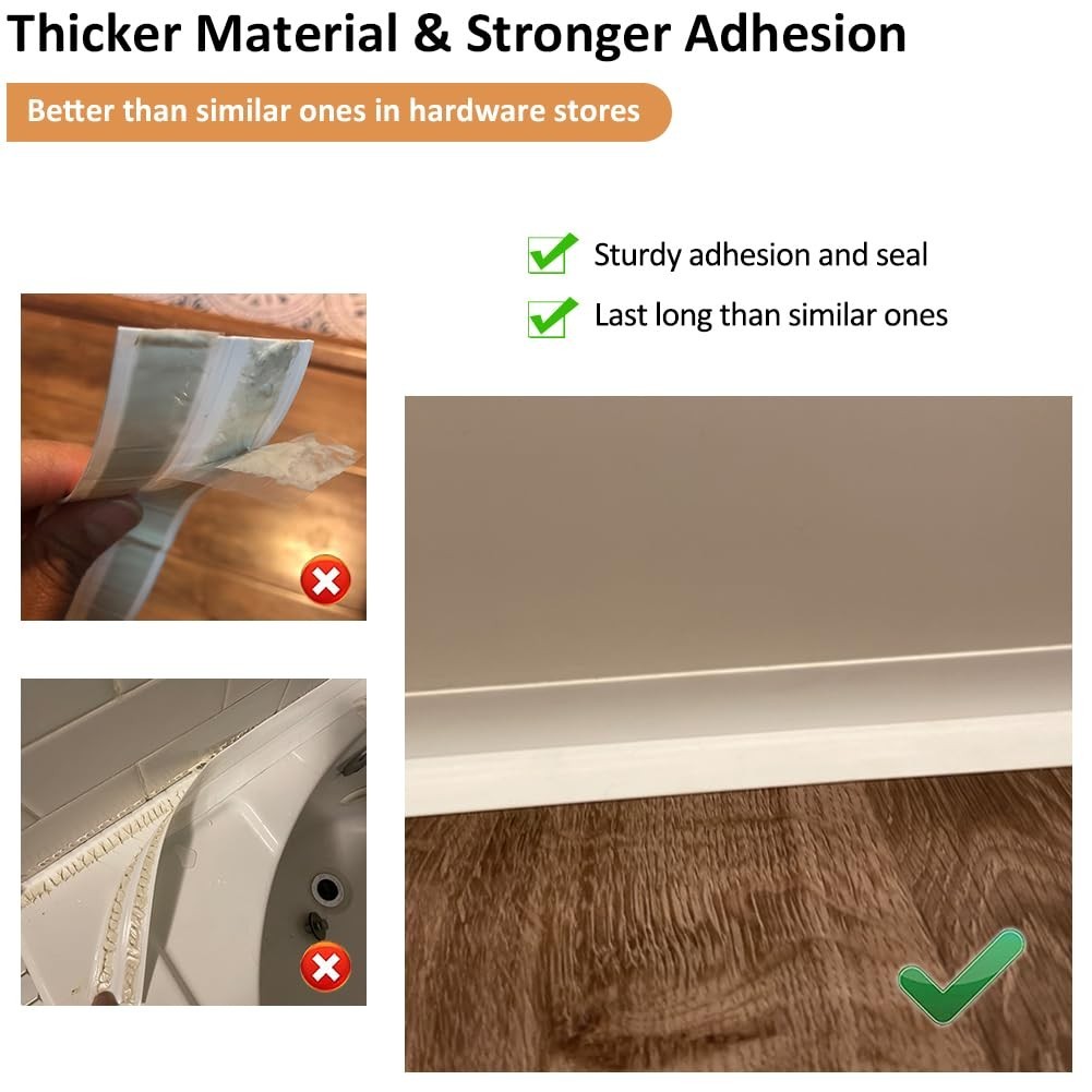 White Caulk Tape Self Adhesive Waterproof, Bathroom Peel & Stick Caulking Str…