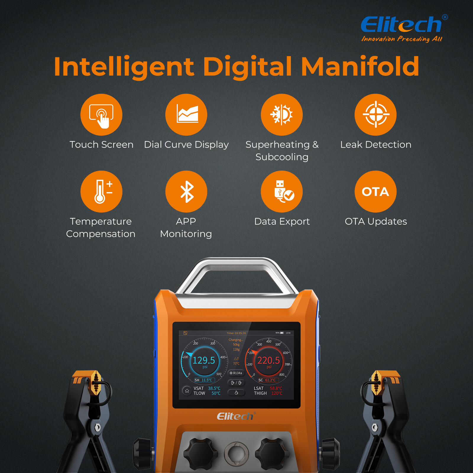 Elitech EMG-40V Digital Manifold Gauge +ILD-200 Leak Detector+LMC-100A+Scale