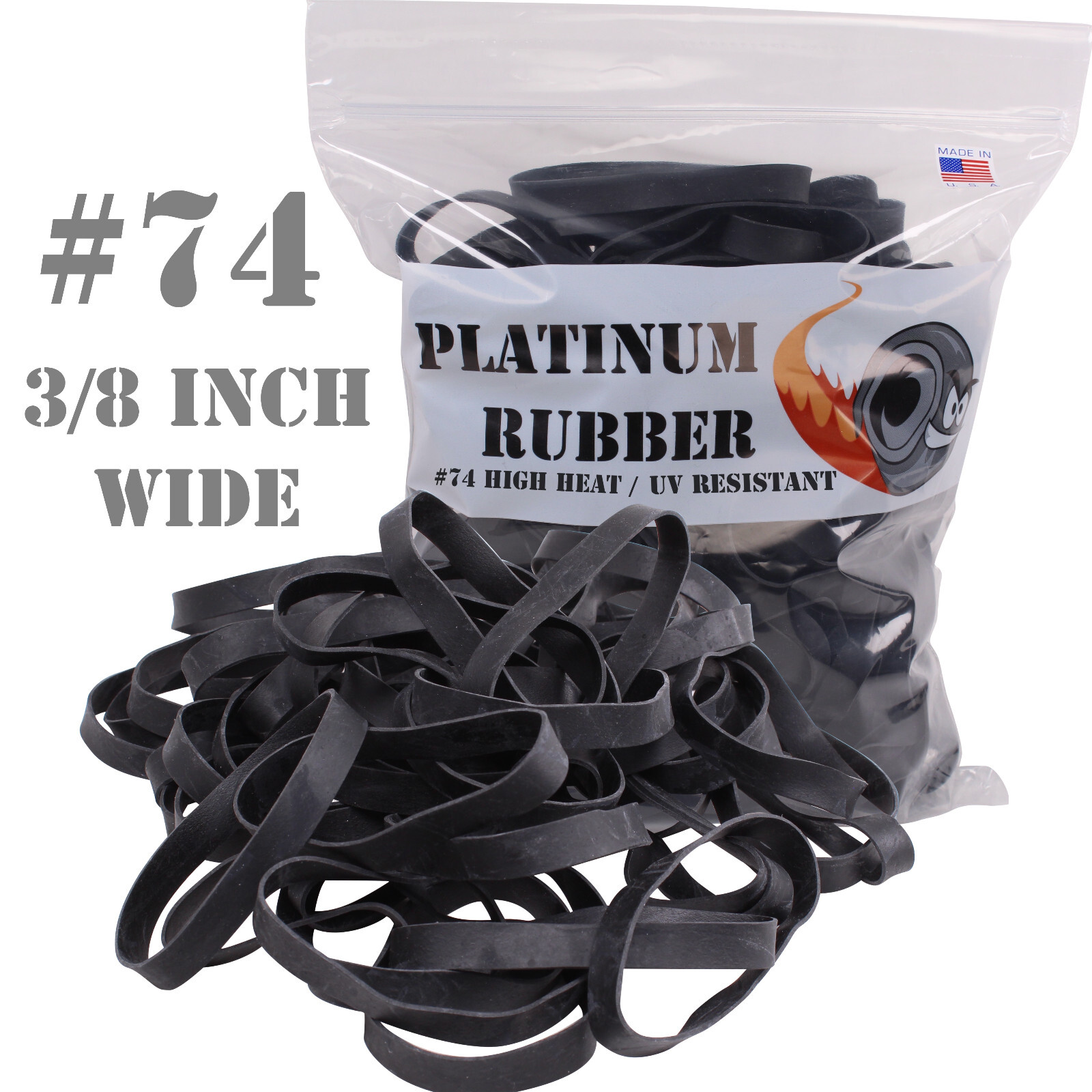 Platinum Rubber Bands #74 Size Blk (Extra Wide 375inch , Large) UV Rated US Made