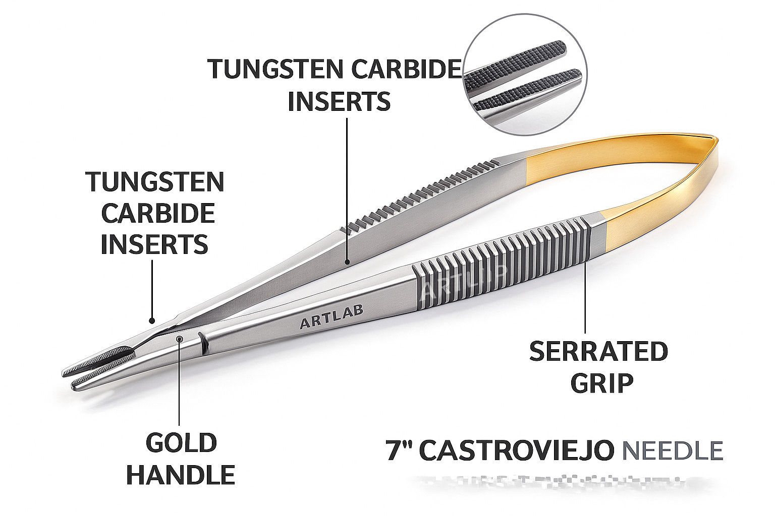 1 Premium T/C Castroviejo Needle Holder 7″ STRAIGHT Surgical DENTAL Instruments
