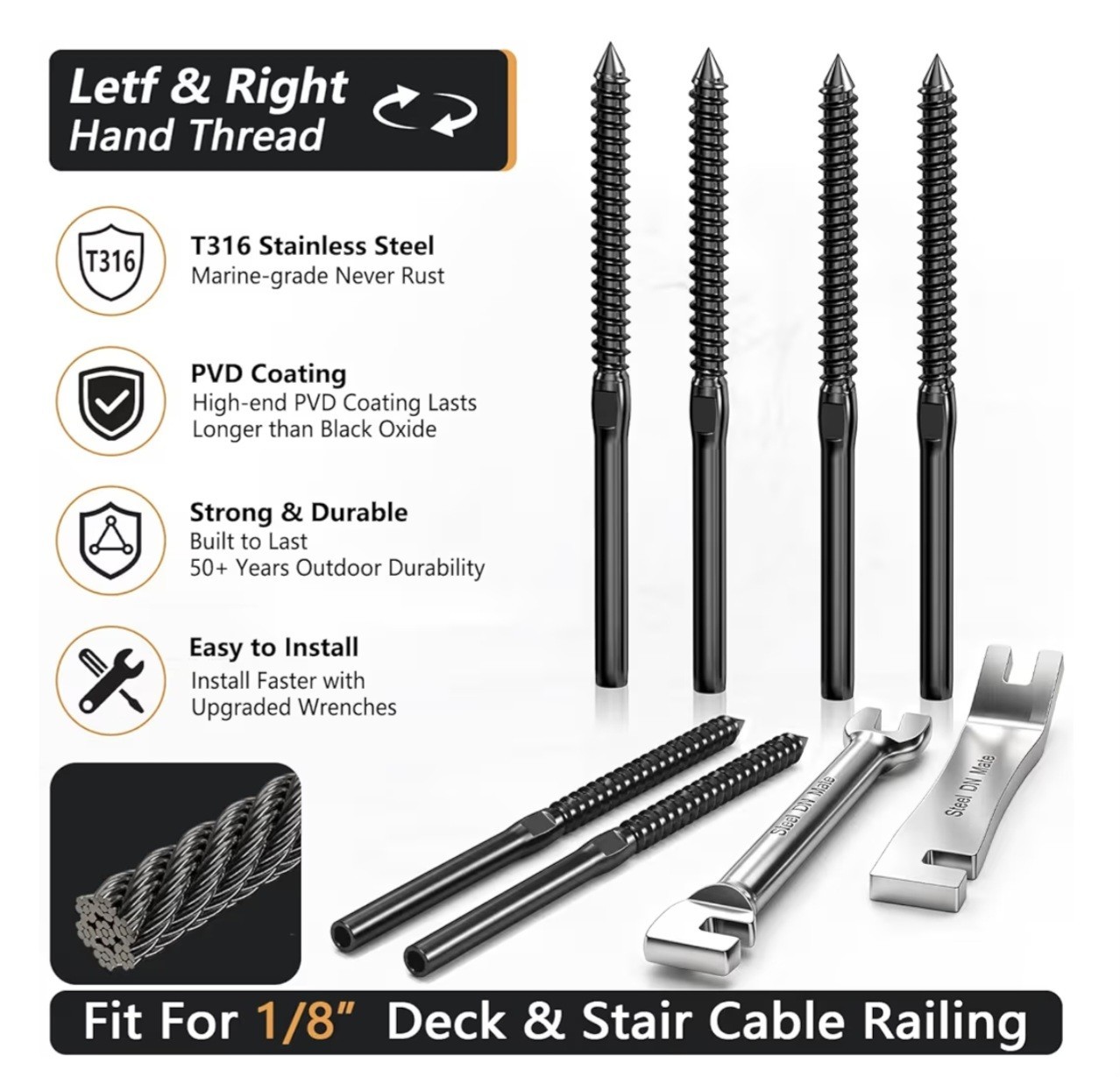 Steel DN Mate 200 Pack Black T316 Stainless Steel Left&Right Handed Thread Swage