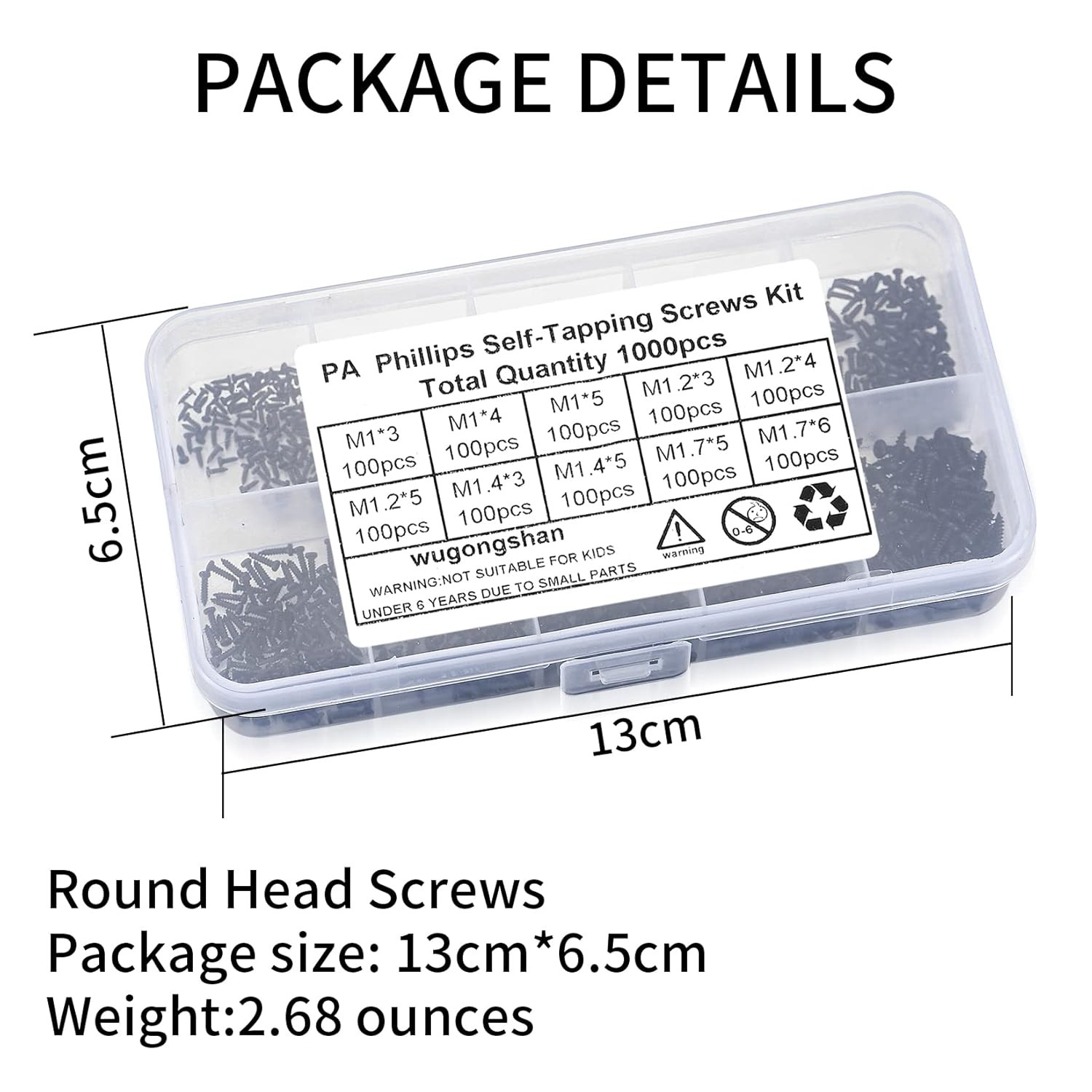 1000 Pcs Small Pan Head Screws Assortment Kit, Micro Tiny Electronic Self-Tappi