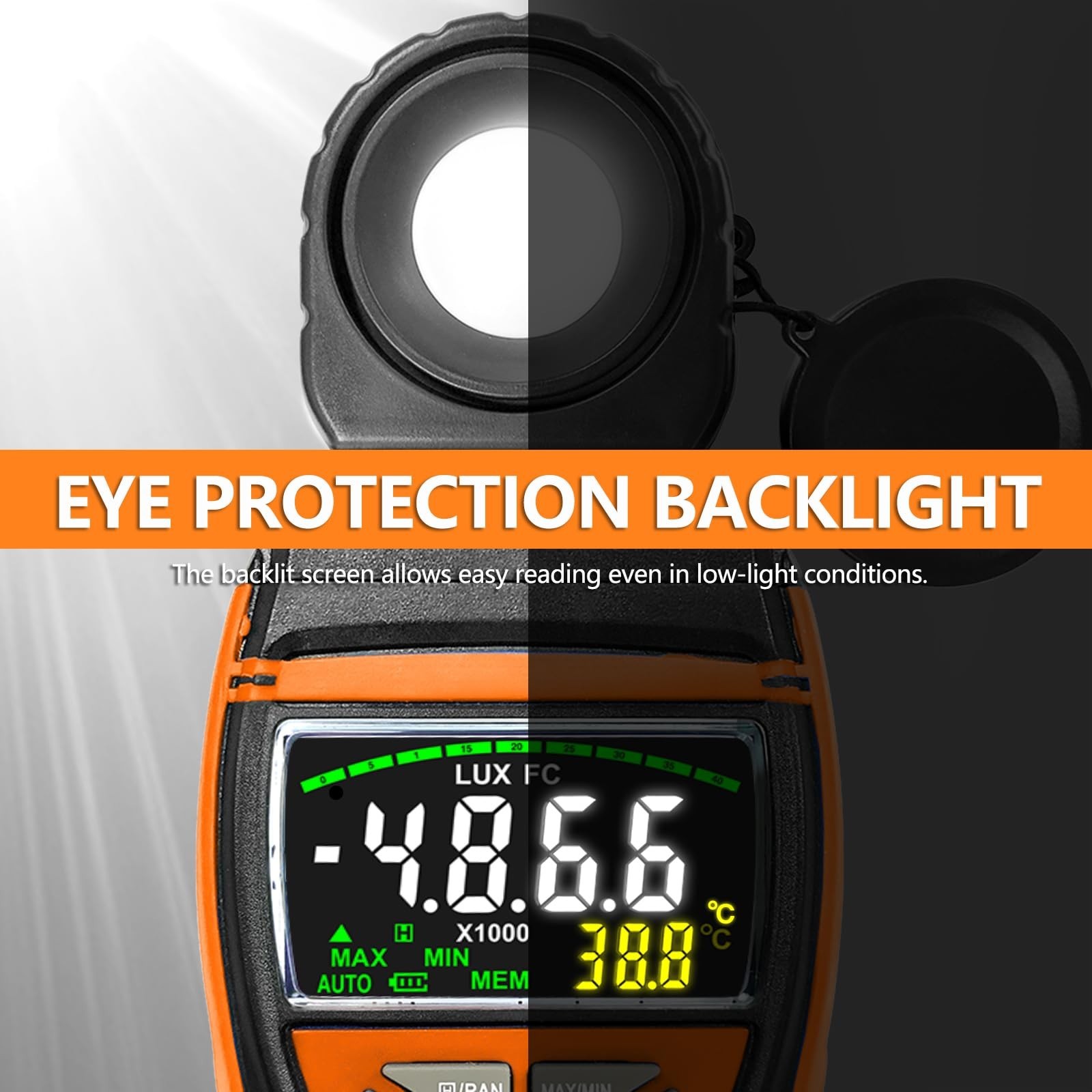 HOLDPEAK Light Meter, Digital Lux Meter 0.1-400,000 Lux, 270º Rotatable Det