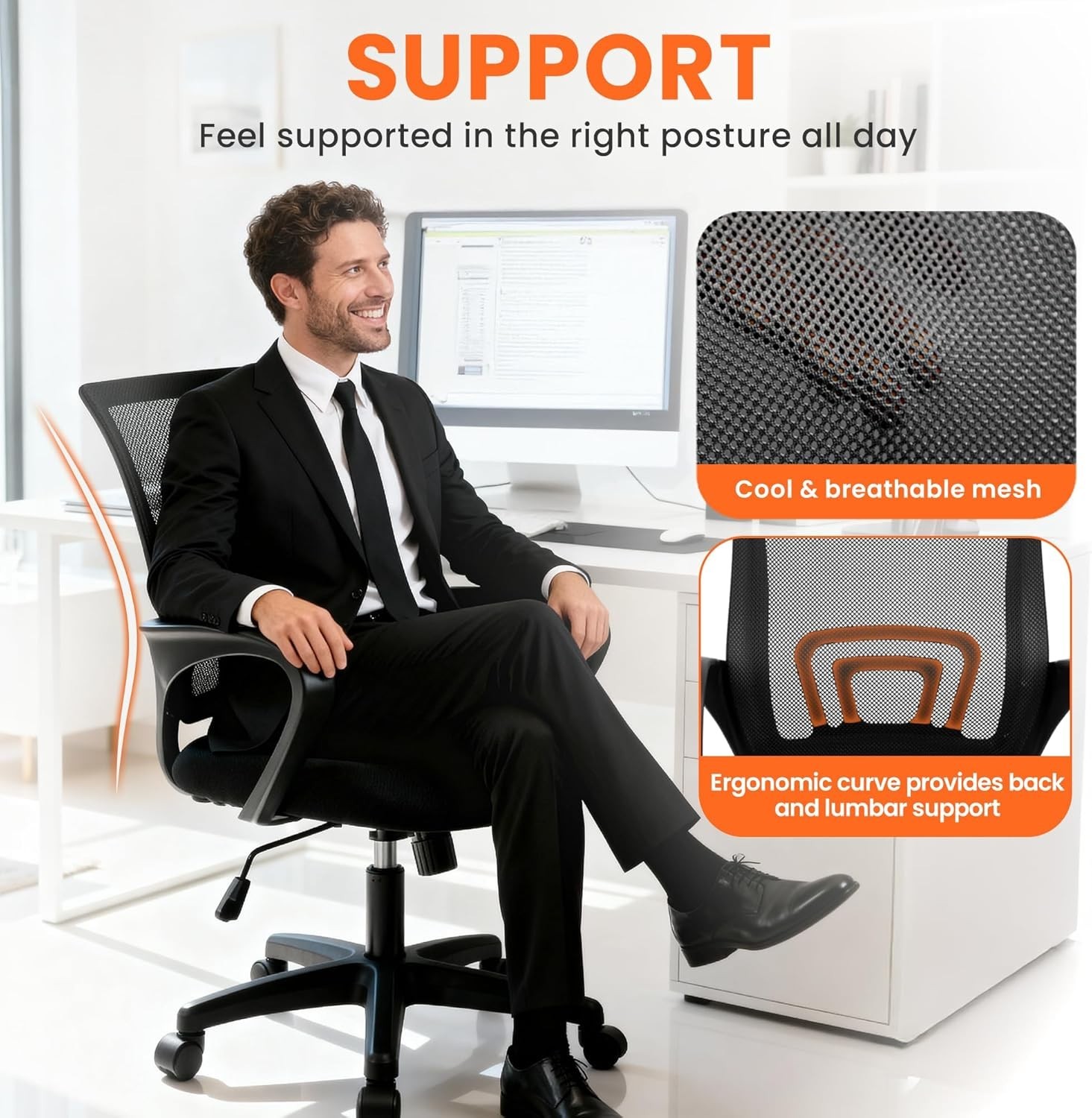 Ergonomic Mesh Chair with 360° Swivel & Height Adjustment for Any Room
