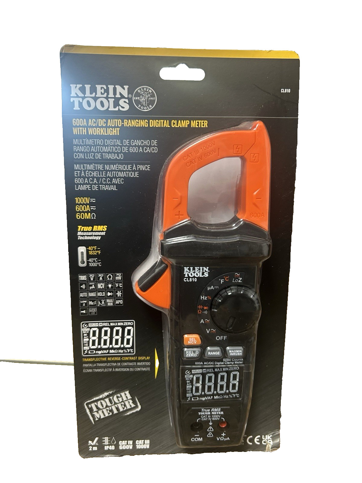 Klein Tools 600A AC/DC AUTO RAGING (CL810). NIB. FAST SHIPPING