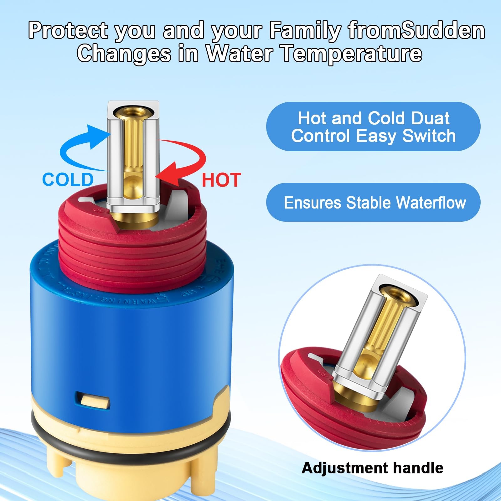 (1Pack) JH02BJ HL-40 Shower Cartridge Replacement,40mm Ceramic Blue, Red
