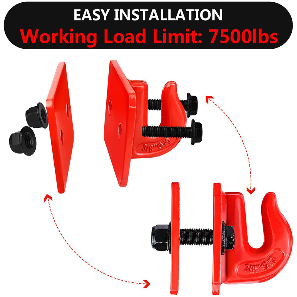 2pcs 3/8″ Tractor Bucket Grab Hook w/ Backer Plate for RV UTV Truck,Grade 70,Red