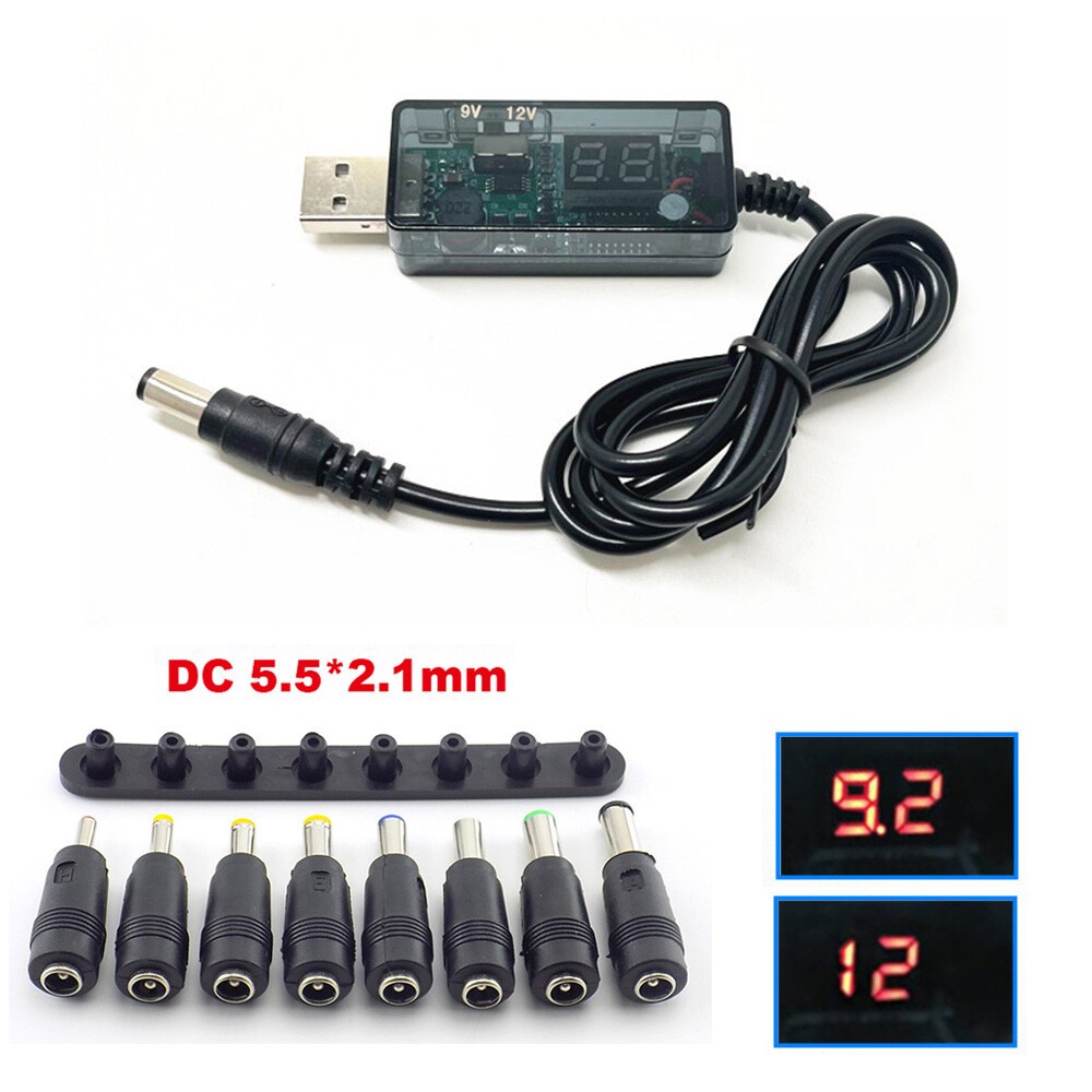 USB 5V to DC 9V 12V Step UP Converter Module Power Boost Adapter Cable + 8 Plug