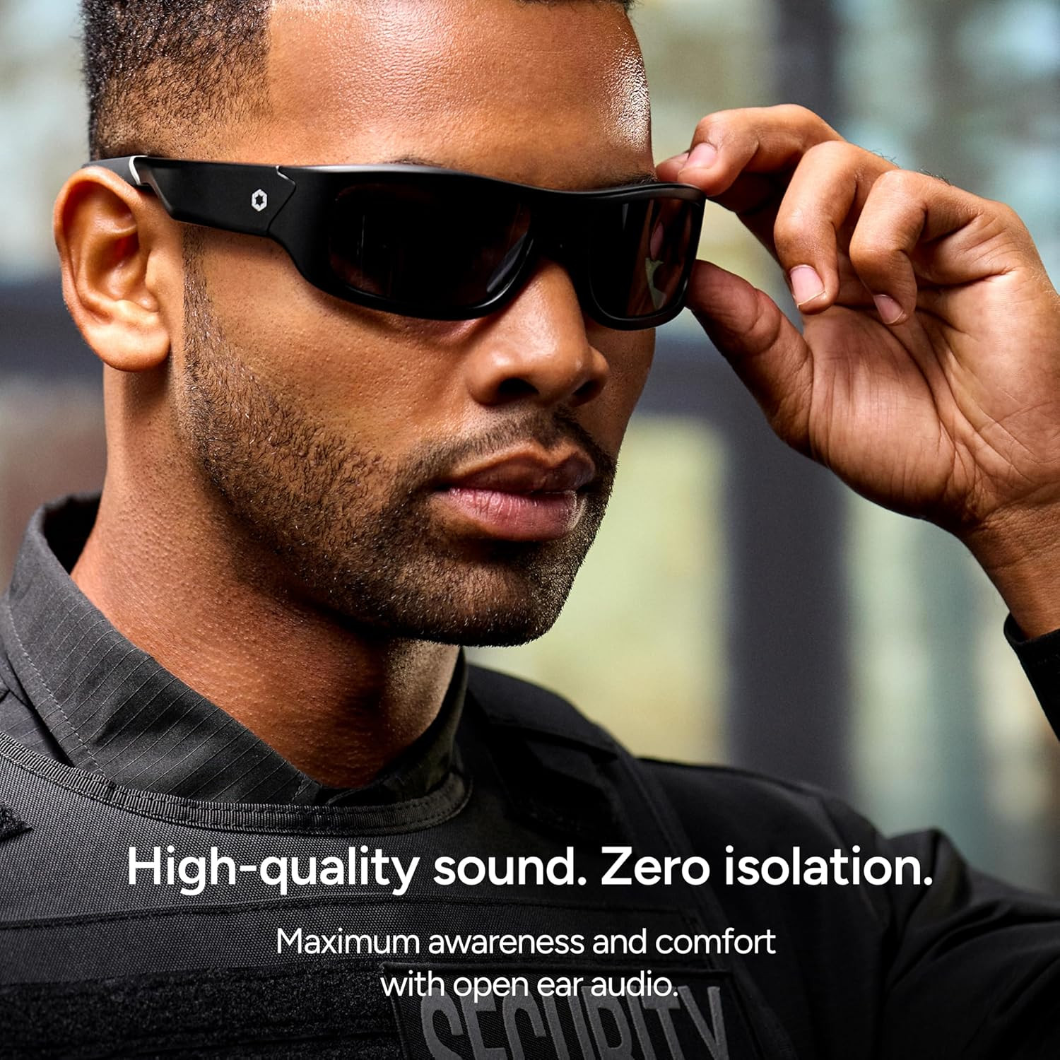 Armor Smart Safety Glasses, TR90 Frame, Light Adaptive Lenses, Open Ear Speakers