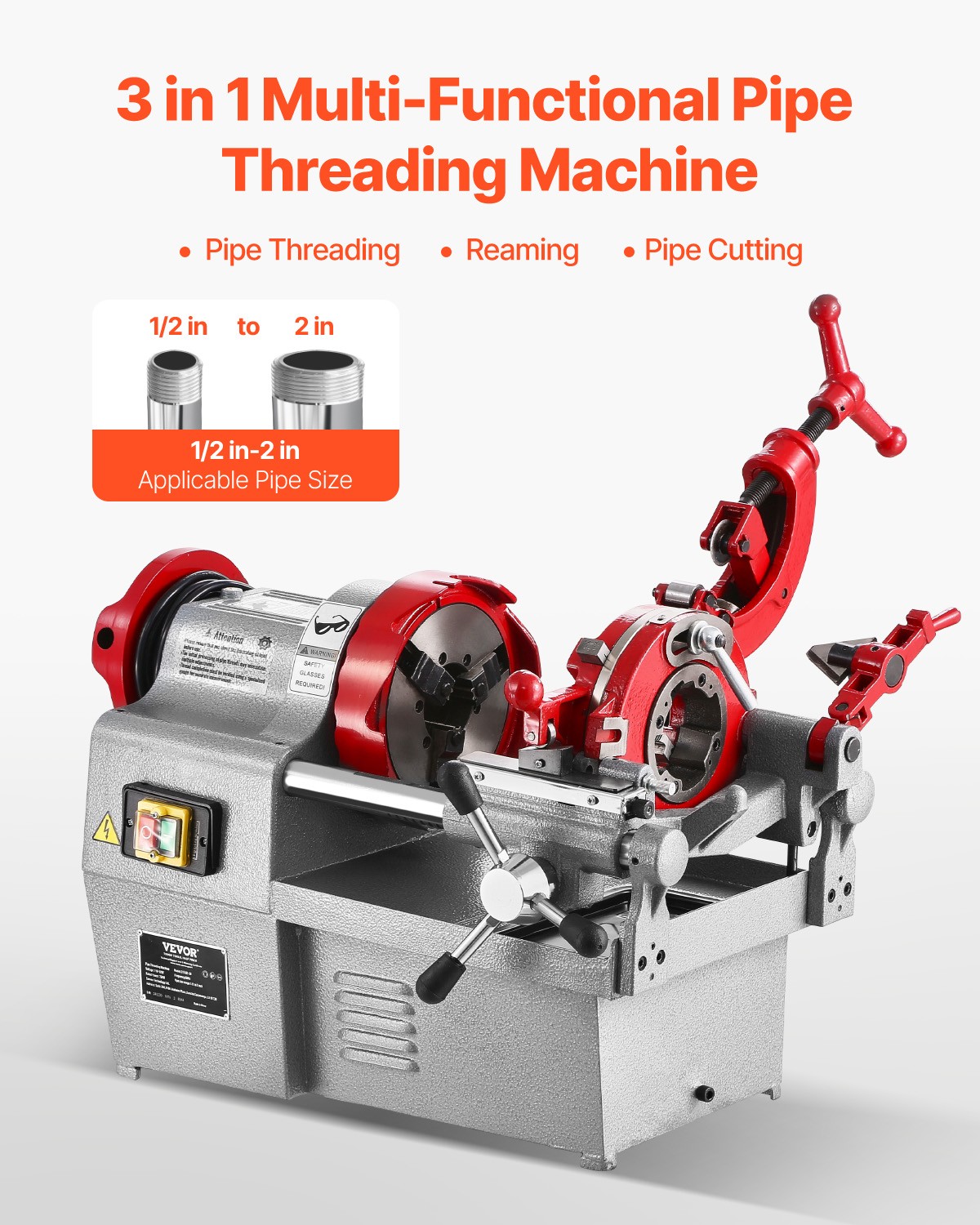VEVOR Electric Pipe Threader Machine 750W 28RPM Cutter for 1/2″ to 2″ Pipes