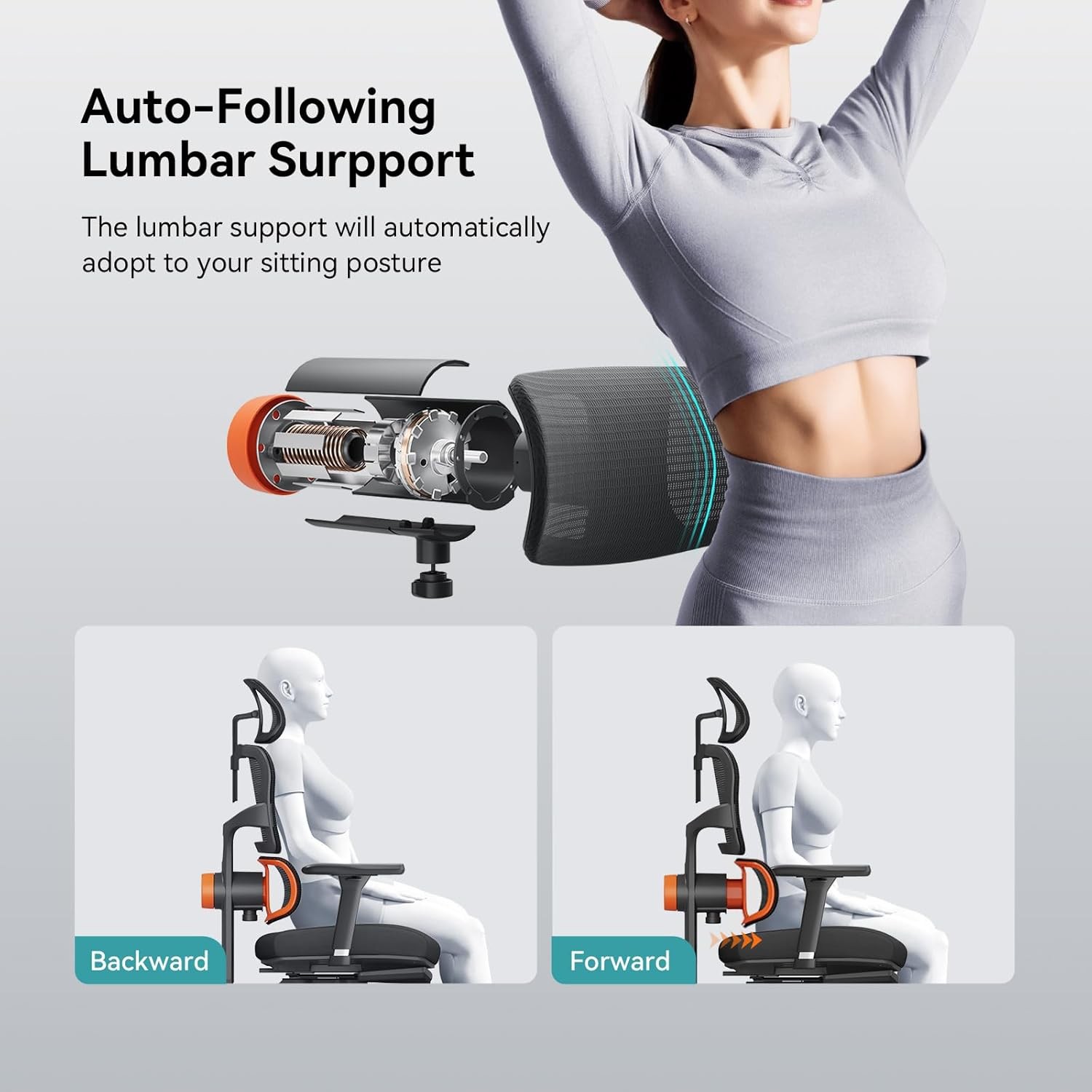 Computer Desk Chair with Retractable Laptop Tray, Auto Tracking Lumbar Support,