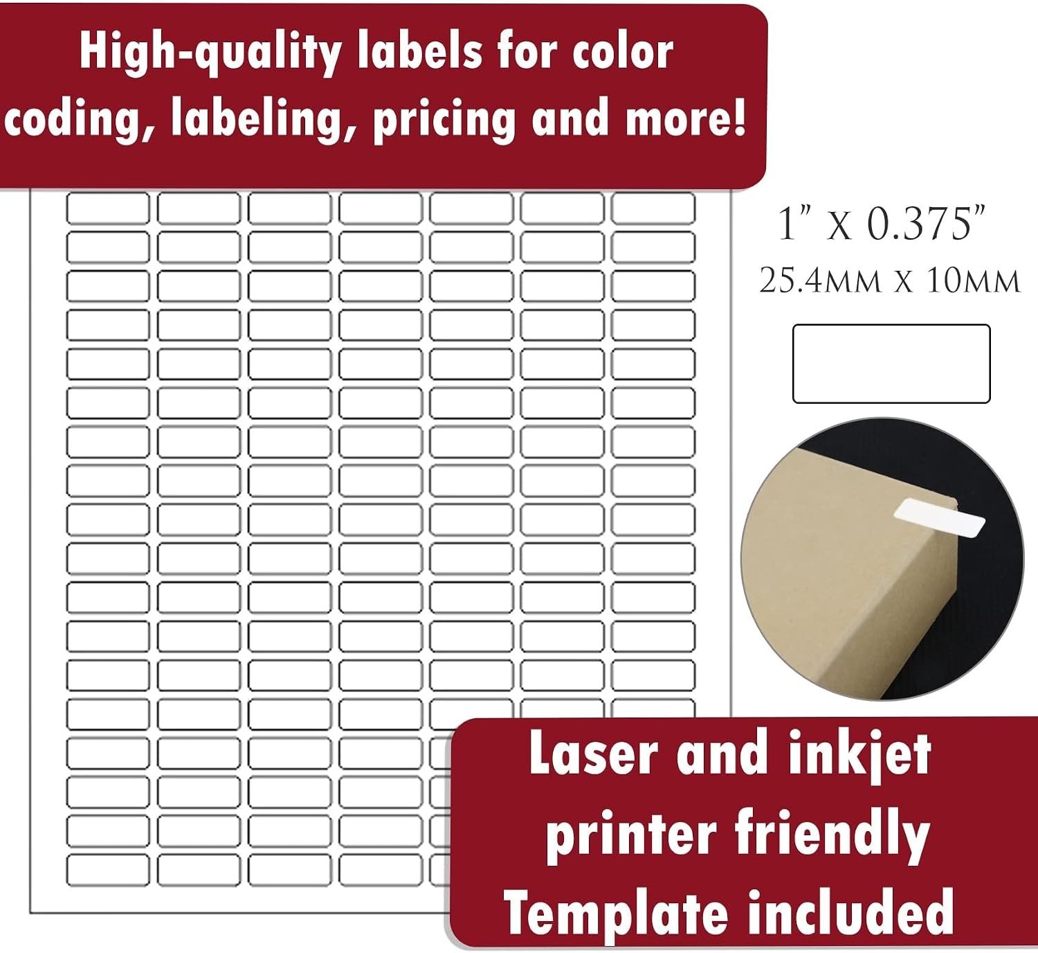 Retail Merchandising Labels – 100 White + 10 Color Sheets