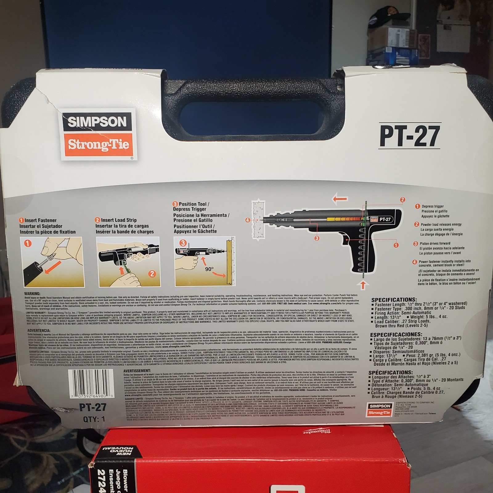 Simpson Strong-Tie PT-27 .27 Caliber Power Actuated Fastening Tool, Semi-auto.