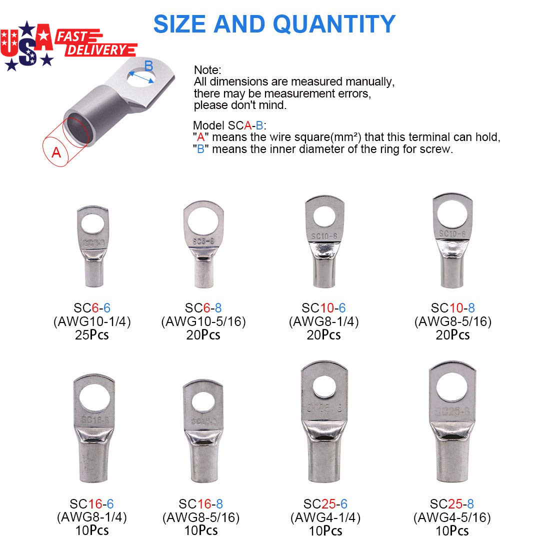 125Pcs Marine Grade Heavy Duty Tinned Copper Wire Lugs Battery Cable Ends Eyelet