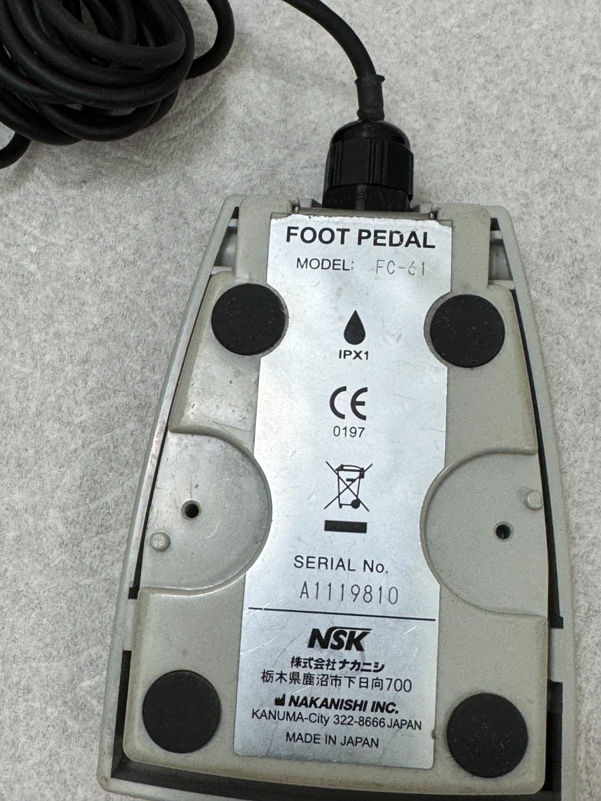 NSK Varios 350 LUX Dental Scale Foot Pedal Only, FC-61 , Japan Made, OEM
