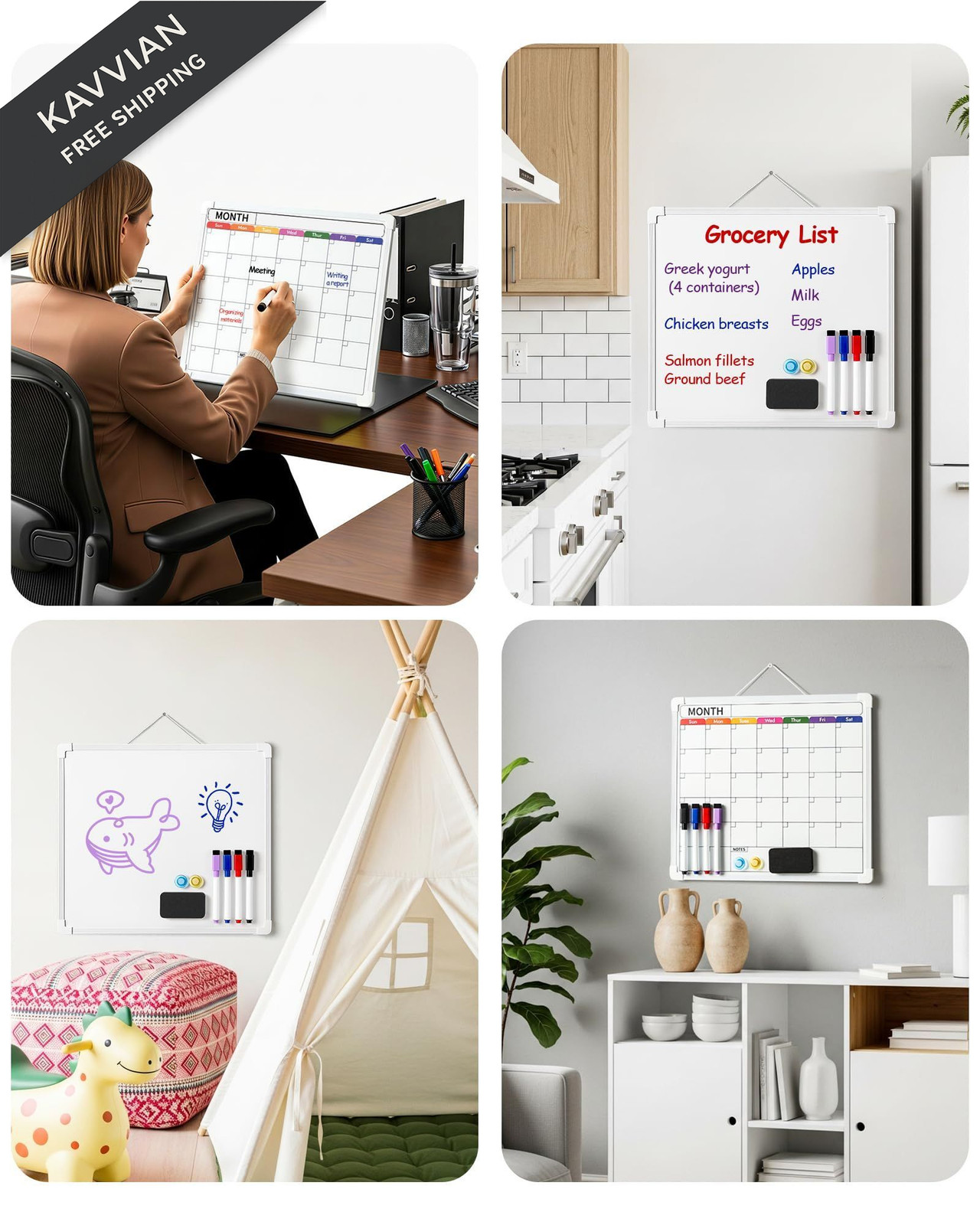VITEVER Calendar Whiteboard for Wall, Double-Sided Dry Erase Board, White