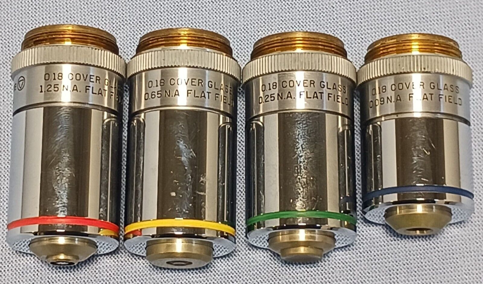 Bausch & Lomb 4X, 10X, 40X, 100X Oil Cover Glass 0.18 Microscope Objectives
