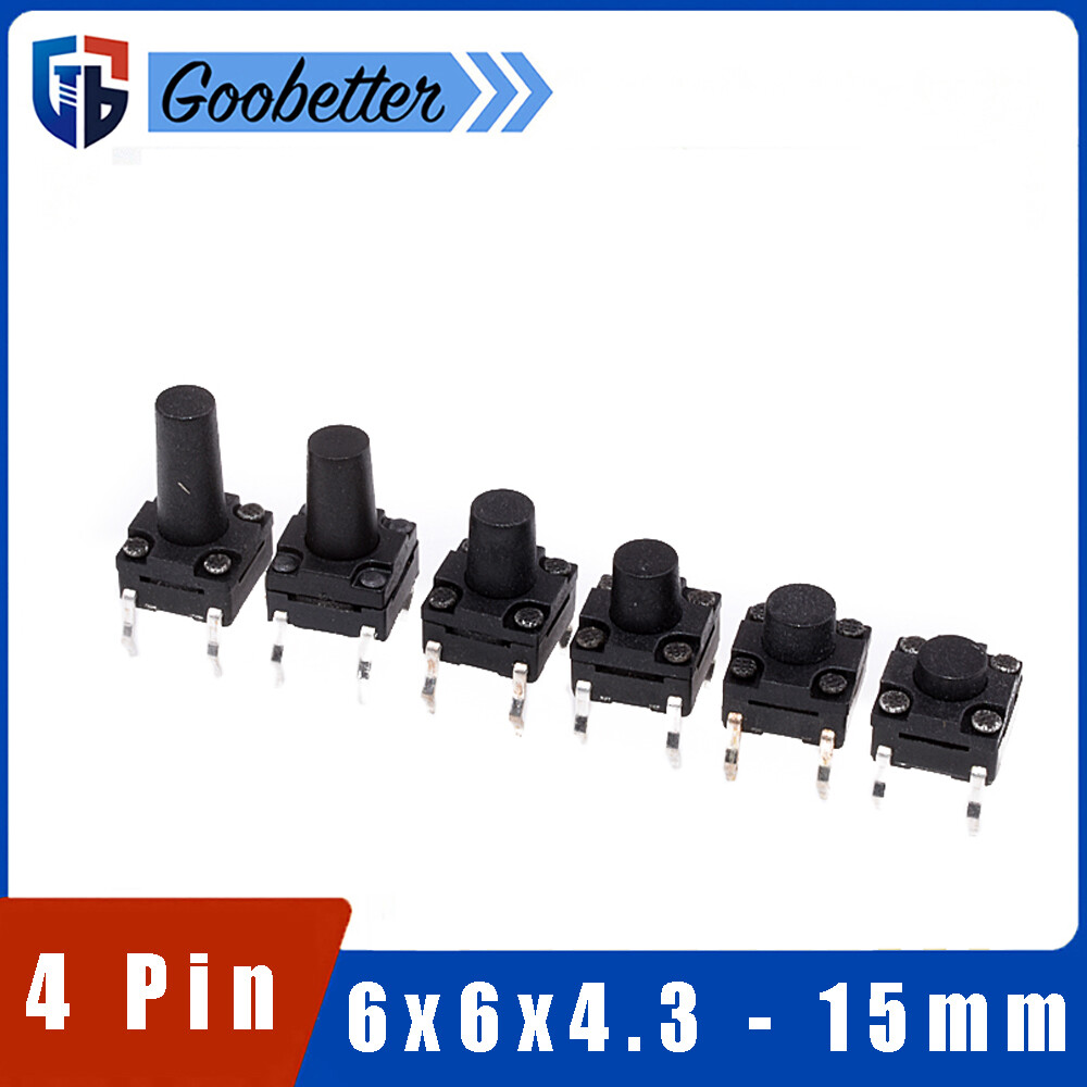 6x6mm 4 Pin Momentary Tactile Push Button Switch SPST Waterproof 4.3 – 15mm