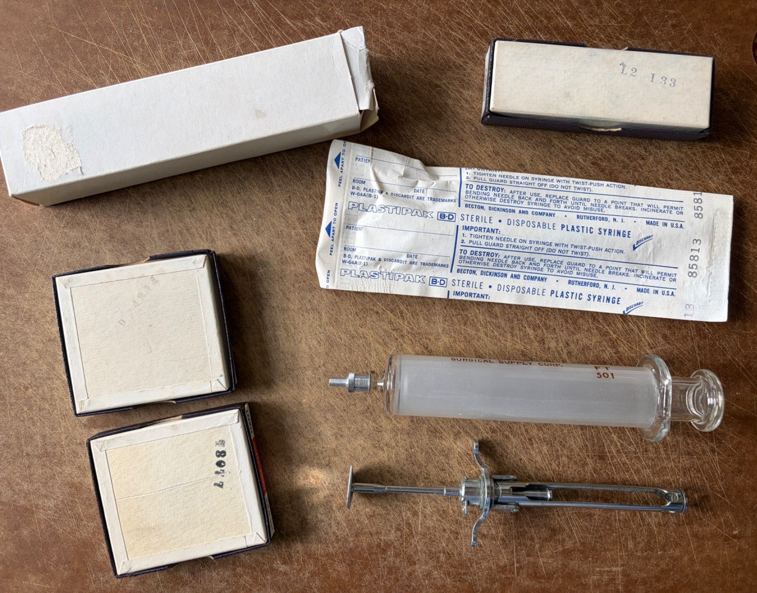 Vintage Medical Doctor’s Ephemera Lot Glass Metal Syringes B-D Plastipak