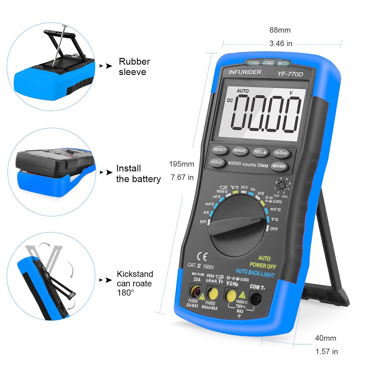 Digital Multimeter, YF770D Auto Ranging 40000 Counts Voltage Tester Current Meter…