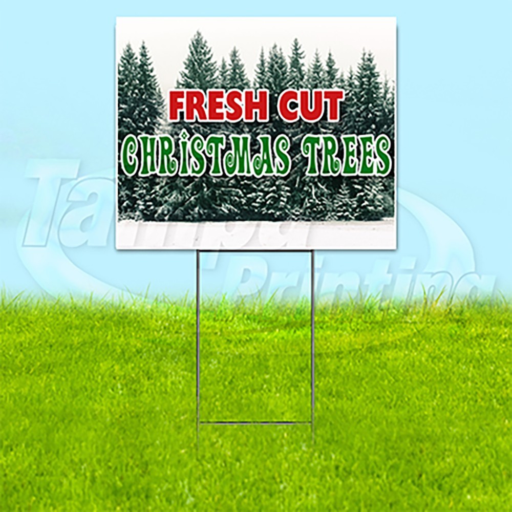 FRESH CHRISTMAS TREES 18×24 Yard Sign Plastic Corrugated WITH STAKE USA YS00149
