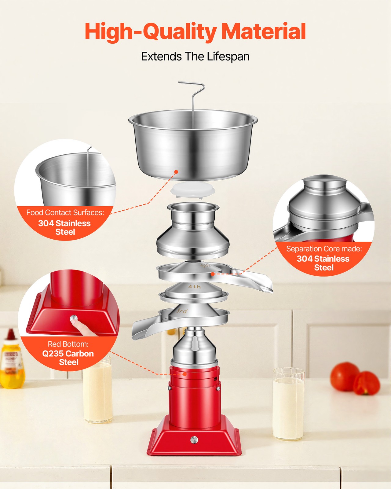 VEVOR Milk Cream Centrifugal Separator Electric Cream Separator 60L/H Output