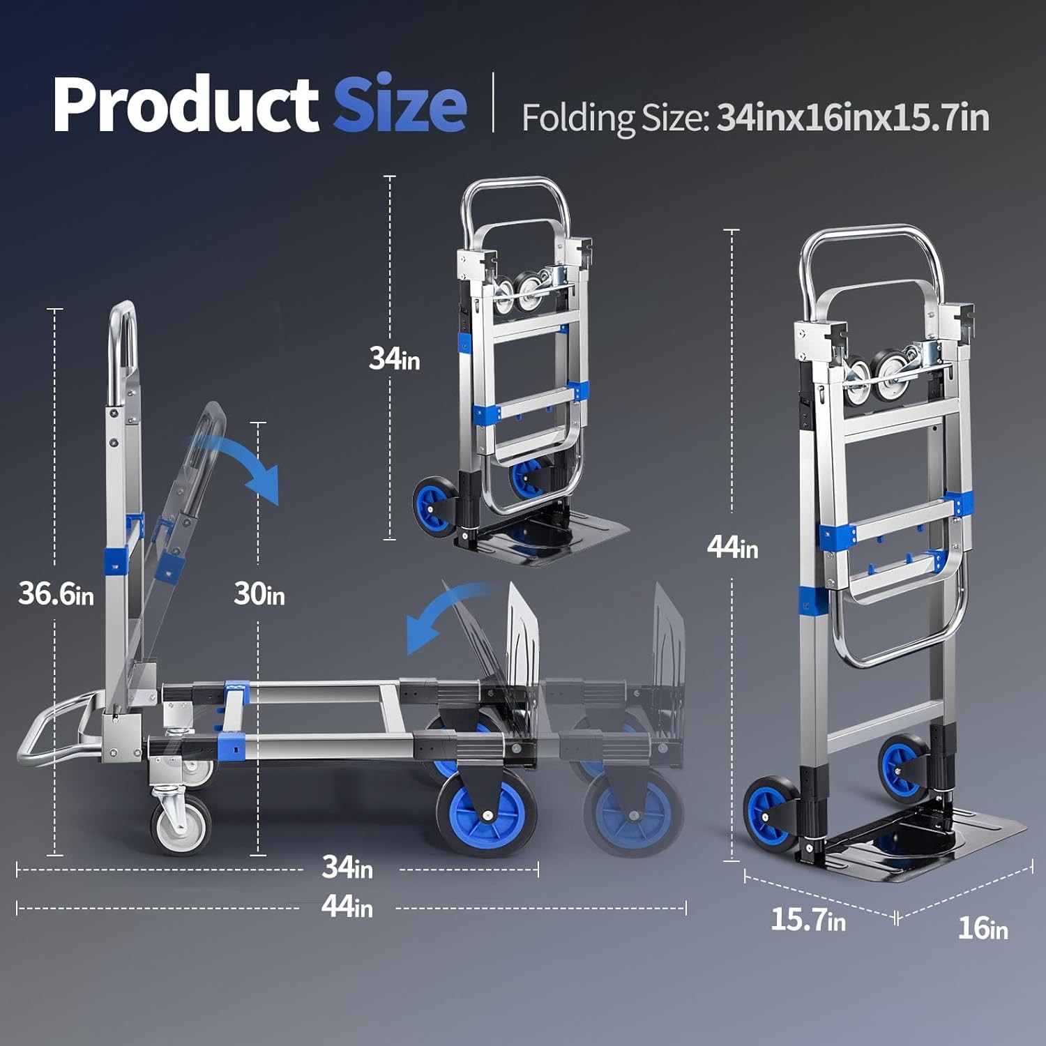 3 in 1 Aluminum Hand Truck Folding Dolly Cart 660 lbs Capacity Heavy Duty