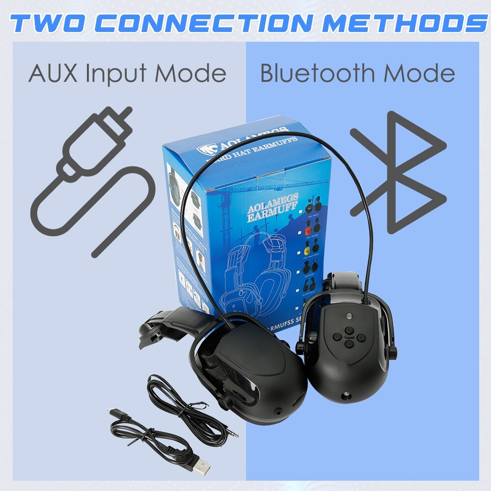 Bluetooth Hard Hat Ear Muffs, NRR 29dB Adjustable Cap-mounted Ear muff, Black