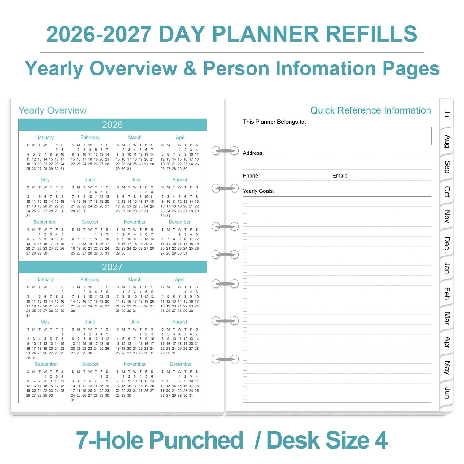 2026-2027 Planner Refills – One Page Per Day Daily & Monthly Planner, July 2026-