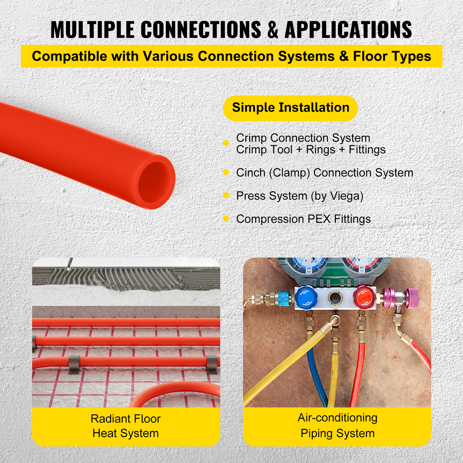 VEVOR 1/2in x 1000ft Red Pex Tubing Oxygen Barrier O2 EVOH Pex-B Tube w/ Cutter