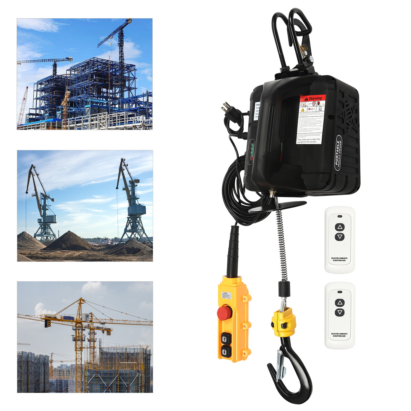 3in1 Portable Electric Hoist Winch 1100lbs Wired/Wireless Remote Control 25ft