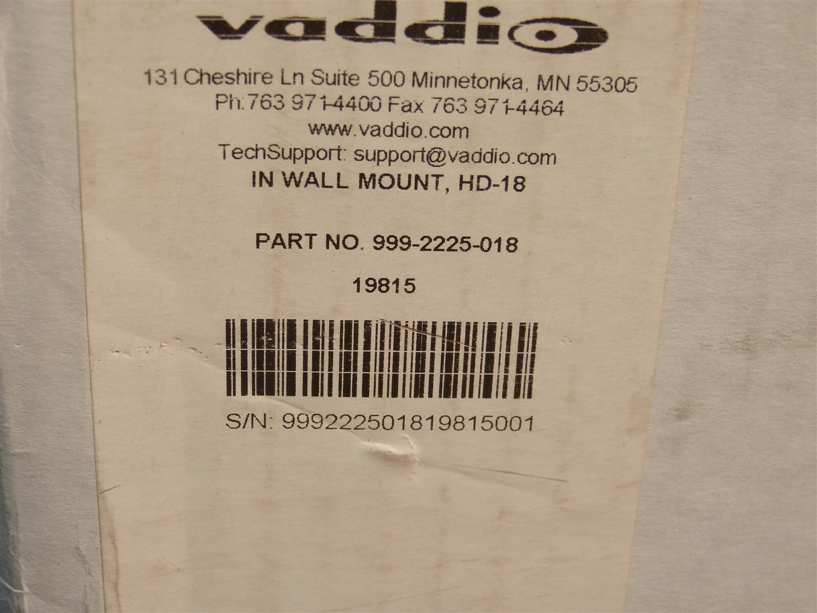 Vaddio 999-2225-018 In-Wall Enclosure for ClearView & PowerVIEW HD Series Cam J1
