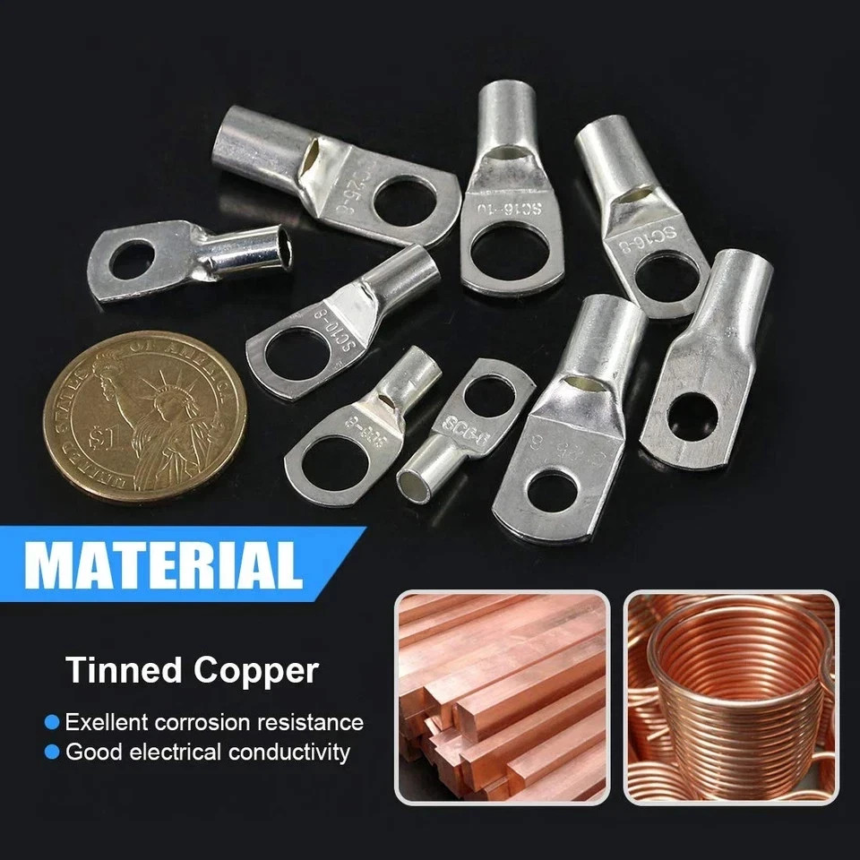 125Pcs Marine Grade Heavy Duty Tinned Copper Wire Lugs Battery Cable Ends Eyelet
